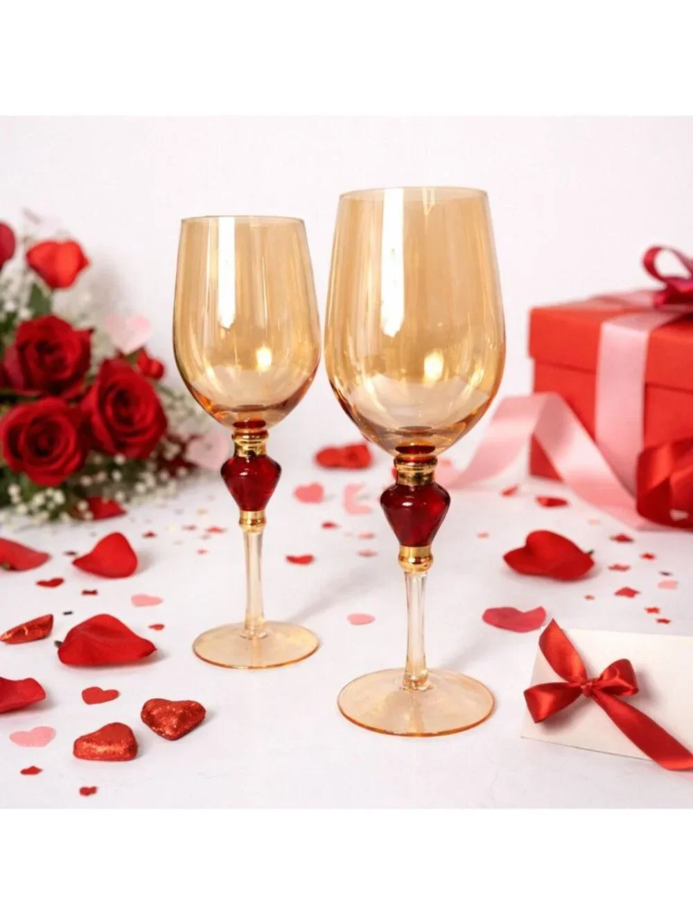 Pier 1 Amber Wine Glasses Set of 2 VTG Elegant Holiday Goblets Bar Cart Decor